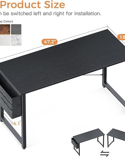 ODK Computer Desk Large Office Desk, 48 Inch Writing Desk with Storage, Modern PC Desk Work Table with Headphone Hook for Home Office, Black - LeafyLoom