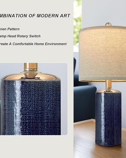 20.25" Small Table Lamps Set of 2 Modern Ceramic Lamps for Living Room Farmhouse Bedside Lamps Boho Lamps for Night Stands Blue Bedroom Lamps Side Table Lamps End Table Lamps - LeafyLoom