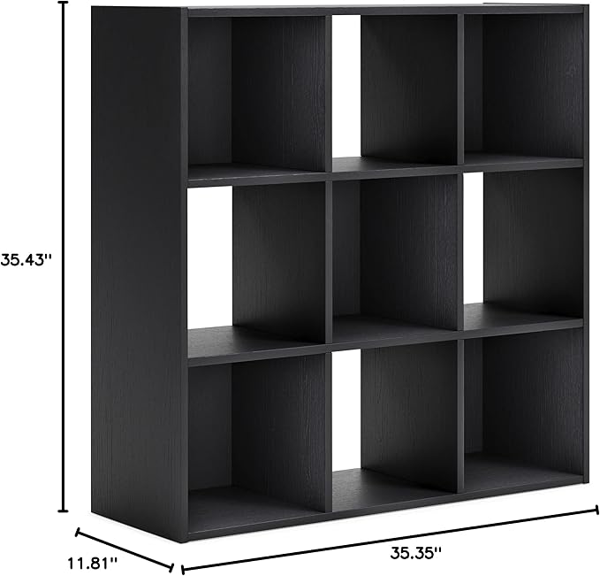 Signature Design by Ashley Langdrew Contemporary 9 Cube Storage Organizer or Bookcase, Black - LeafyLoom