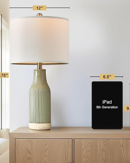 Lamp for Bedroom: 23.75" Single Ceramic Table Lamp - Modern Small Lamp Bedside Lamp Living Room Lamp Nightstand Lamp Vintage Lamp Farmhouse Lamp Green Lamp… - LeafyLoom