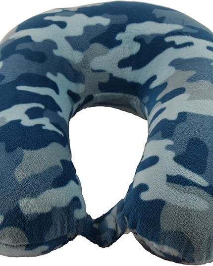Adult Cozy Soft Microfiber Neck Pillow, Compact, Perfect for Plane or Car Travel, Blue Camo - LeafyLoom