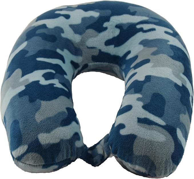 Adult Cozy Soft Microfiber Neck Pillow, Compact, Perfect for Plane or Car Travel, Blue Camo - LeafyLoom