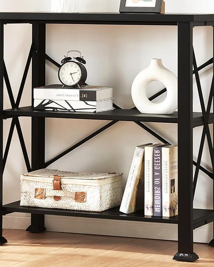 HOMBAZAAR Bookshelf, 3-Tier Industrial Bookshelf, Etagere Bookcases and Bookshelves, Small Bookshelf Storage Organizer, Freestanding Bookshelf for Living Room, Bedroom and Home Office,Black - LeafyLoom
