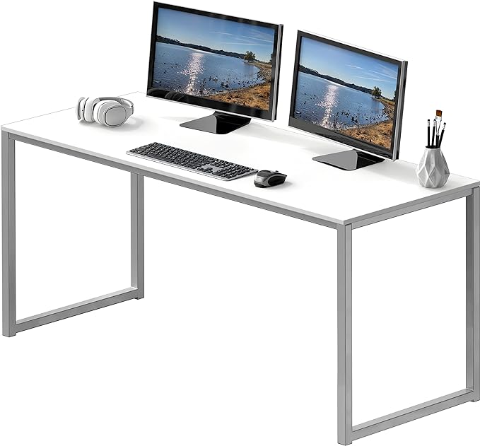 SHW Home Office 55-Inch Computer Desk, 24" Deep, White - LeafyLoom