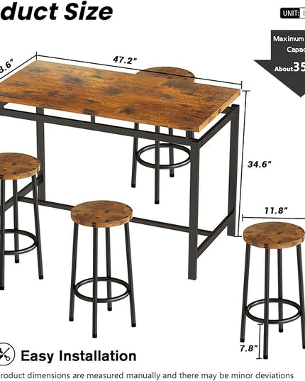 DKLGG Dinner Table Set for 4, Modern Kitchen Table and Chairs for 4 Wooden Top and Adjustable Metal Legs, Small Dining Room Table Set 5 Pieces Compact Design for Small Space - LeafyLoom