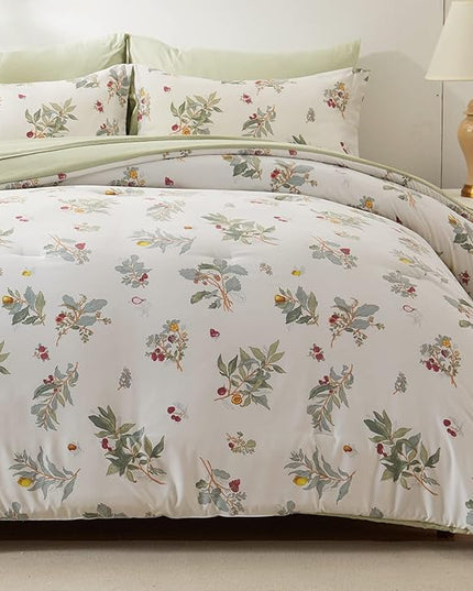 EMME Botanical Sage Green Comforter Set King Size 7 Pieces＿Brushed Microfiber Bed in a Bag for Girls, Ultra Soft Bedding Set with Sheets (Sage Green, King (7 Piece), Adult - LeafyLoom