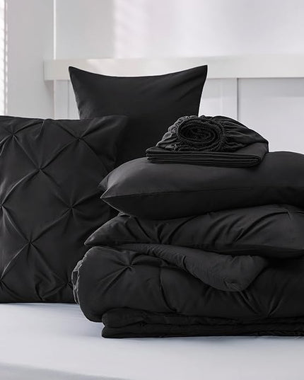 Bedsure Full Size Comforter Sets - Bedding Sets Full 7 Pieces, Bed in a Bag Black Bed Sets with Comforter, Sheets, Pillowcases & Shams, Adult & Kids Bedding - LeafyLoom