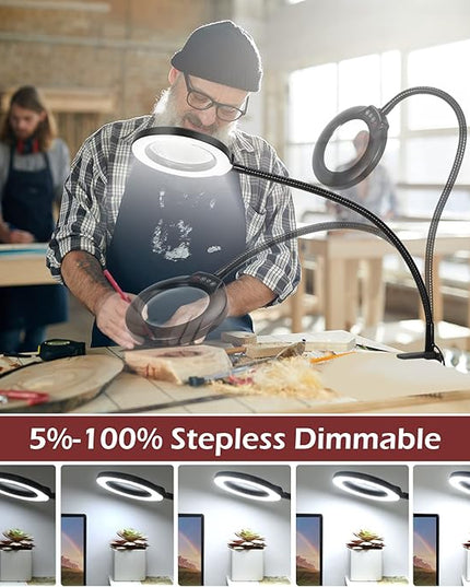 5X Stand Magnifying Glass with Light, Veemagni 24" Flexible Gooseneck 5 Color Modes Stepless Dimmable Magnifying Floor Lamp, 3-in-1 Adjustable Lighted Magnifier Hands Free for Close Work, Esthetican - LeafyLoom