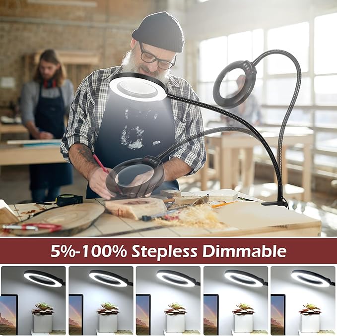 5X Stand Magnifying Glass with Light, Veemagni 24" Flexible Gooseneck 5 Color Modes Stepless Dimmable Magnifying Floor Lamp, 3-in-1 Adjustable Lighted Magnifier Hands Free for Close Work, Esthetican - LeafyLoom