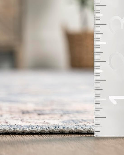 nuLOOM Shae Faded Persian Bordered Machine Washable Ultra Thin Area Rug, 8' x 10', Blue - LeafyLoom