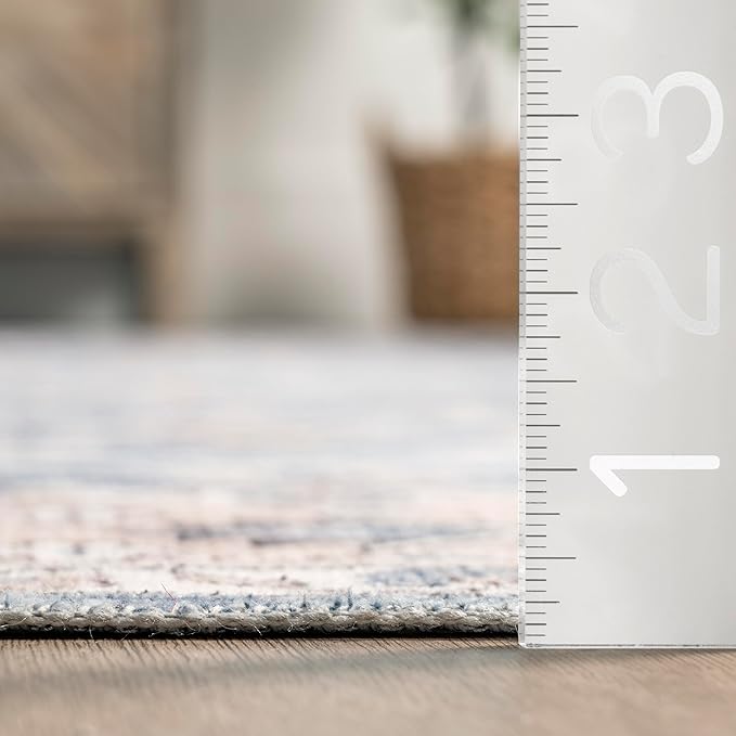 nuLOOM Shae Faded Persian Bordered Machine Washable Ultra Thin Area Rug, 8' x 10', Blue - LeafyLoom