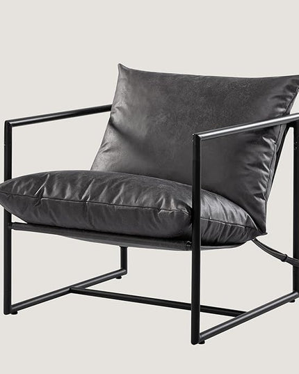 ZINUS Aidan Faux Leather Sling Accent Chair, Metal Framed Armchair with Shredded Foam Cushioning, Slate Grey - LeafyLoom