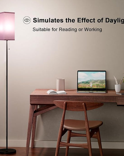 Pink Floor Lamps for Bedroom Modern- 3 Color Temperature Standing Lamps with Pull Chain Switch, Tall Lamp for Office Home Nursery and Hotel, Pole Lamp for Kids Room Reading Girls - LeafyLoom