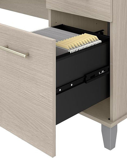 Bush Furniture Somerset 72W Office Desk with Drawers in Sand Oak - LeafyLoom