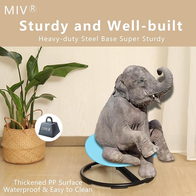 MIV Kids Sensory Swivel Chair, Autism Kids Swivel Chair, Sensory Spin Chair, Metal Base, Non-Slip Design, Blue, Assembly Required - LeafyLoom