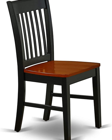 East West Furniture Norfolk Dining Slat Back Wood Seat Kitchen Chairs, Set of 2, Black & Cherry - LeafyLoom