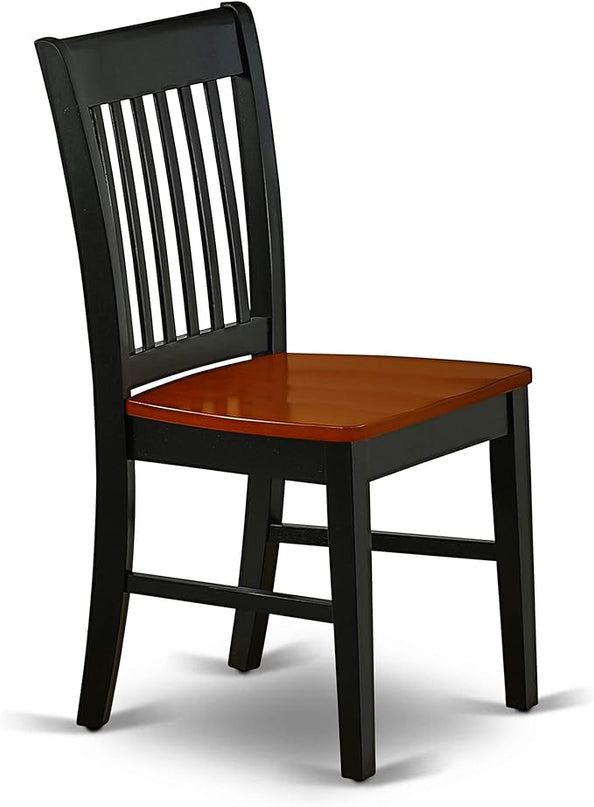 East West Furniture Norfolk Dining Slat Back Wood Seat Kitchen Chairs, Set of 2, Black & Cherry - LeafyLoom