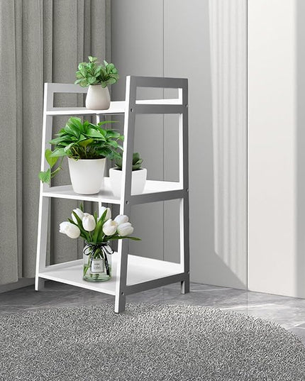 ECOMEX 3-Tier Ladder Shelf Modern Style Shelf, Ladder Bookshelf Open Storage Rack Wood Ladder Shelf with Solid Pine Frame, Freestanding Ladder Shelves for Home Office, Bedroom (White) - LeafyLoom