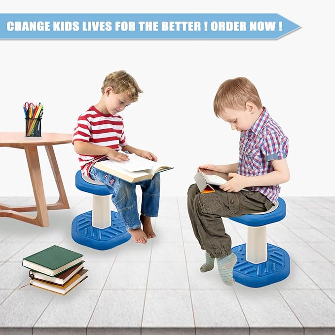 Active Chairs Kids Preschool Wobble Stool - Alternative Flexible Seating Balance Wiggle Stool for Classroom,Preschool,Kindergarten&Elementary School,Active Sensory Chairs,Ages3-8,Blue(14in) - LeafyLoom