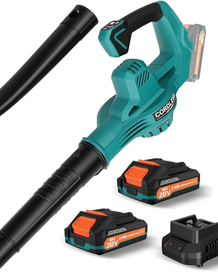 Leaf Blower Cordless with 2 * 20V Battery and Charger,2 Speed Levels, Electric Lightweight Leaf Blowers for Lawn Care, Yard, Sidewalk and Snow Blowing, Non-Slip Hand Blower - LeafyLoom