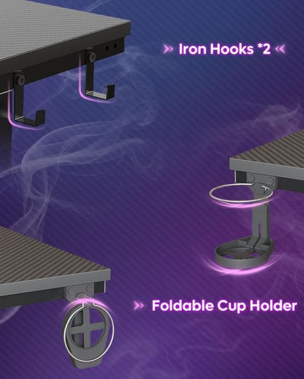 Bestier Small Gaming Desk with Monitor Stand, 42 inch LED Computer Desk, Gamer Workstation with Cup Holder & Headset Hooks, Modern Simple Style Desk for Home Office, Carbon Fiber Black - LeafyLoom