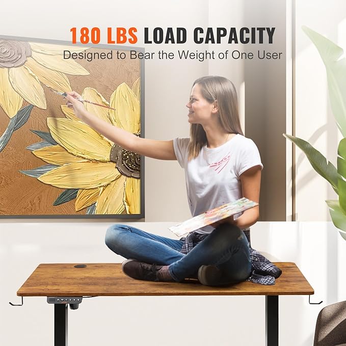 VEVOR Height Adjustable Desk, 55.1 x 23.6 in, 3-Key Modes Electric Standing Desk,Whole Piece Desk Board, Sturdy Dual Metal Frame, Max. Bearing 180 LBS Computer Sit Stand up Desk, for Home and Office - LeafyLoom