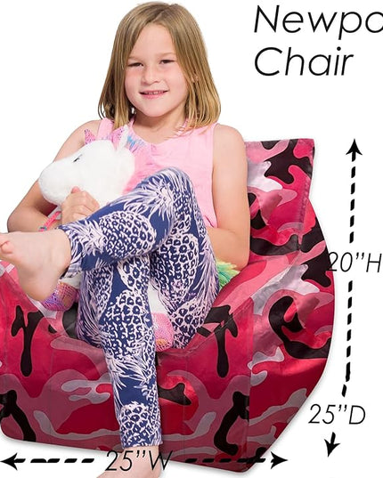 Posh Creations Structured Comfy Bean Bag Chair for Gaming, Reading and Watching TV, Newport Chair, Nylon - Camo Pink and Black - LeafyLoom