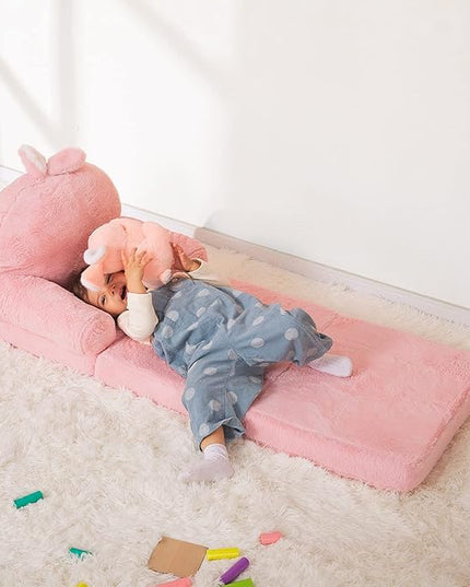 Kids Couch Fold Out Soft Toddler Chairs,Toddler Armrest Chair Bed for Play,Gift for 0-3 Years,Pink Bunny - LeafyLoom
