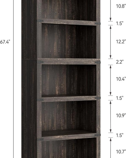 GAOMON 5 Tier Bookcase, Farmhouse Book shelf with Storage Open Display Bookshelves, 67.4" Tall Book Case Wooden 5 Shelf Bookcase Home Decor Furniture for Home Office, Living Room, Bed Room - Oak - LeafyLoom
