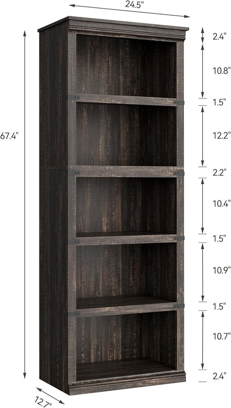 GAOMON 5 Tier Bookcase, Farmhouse Book shelf with Storage Open Display Bookshelves, 67.4" Tall Book Case Wooden 5 Shelf Bookcase Home Decor Furniture for Home Office, Living Room, Bed Room - Oak - LeafyLoom