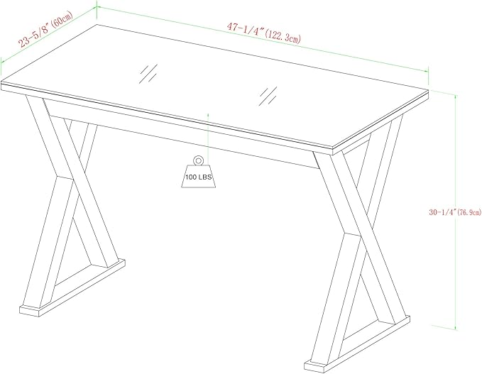 Walker Edison Lawrence Urban Industrial X Leg Glass Top Computer Desk, 48 Inch, Black - LeafyLoom