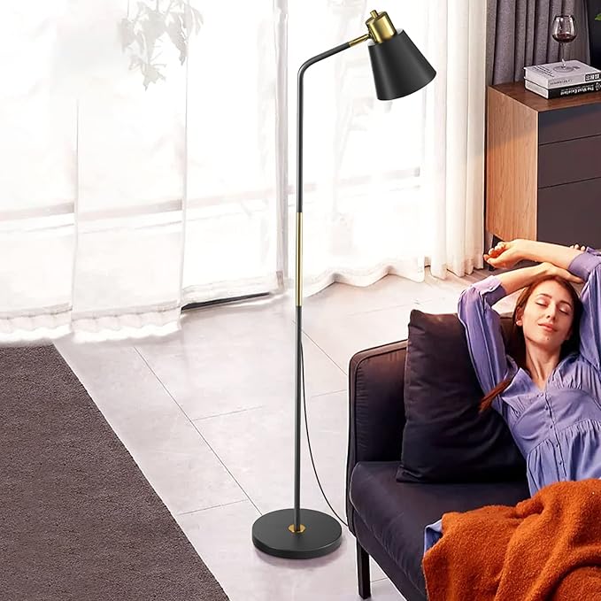 Industrial Floor Lamps for Living Rooms & Bedrooms - Rustic Farmhouse Reading Lamp - Standing, Adjustable Metal Heads Indoor Task Lighting for Living Room Bedroom Office Home Décor (Black-Large) - LeafyLoom