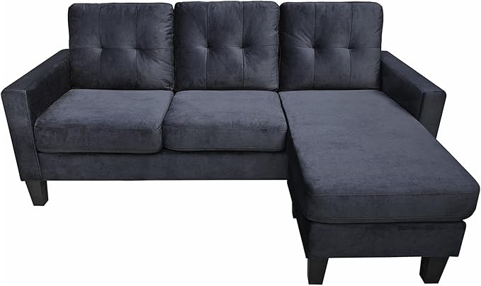 72.5" Velvet Reversible Sectional Modular Sofa with Reorganizable Chaise, L Shaped Tufted Upholstery Couch Large Lounge Sleeper for Living Room Office Apartment, Black - LeafyLoom