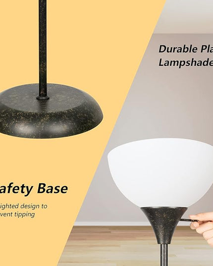 Floor Lamp, Standing Lamp for Bedroom, Drop-Resistant White Lampshade, Rotary Switch, Industrial Metal Floor Lamp for Living Room Bedroom Study Office Kid’s Room - LeafyLoom