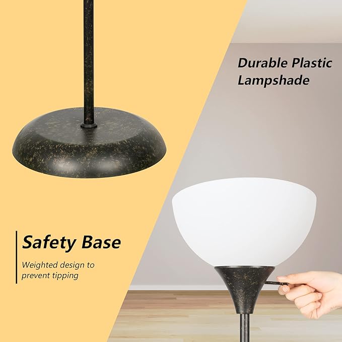 Floor Lamp, Standing Lamp for Bedroom, Drop-Resistant White Lampshade, Rotary Switch, Industrial Metal Floor Lamp for Living Room Bedroom Study Office Kid’s Room - LeafyLoom