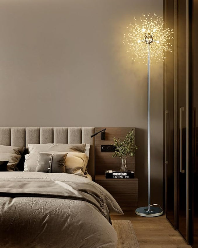 Modern Crystal Floor Lamp (6-Light, 70-Inch, Chrome), Standing Lamp with Footswitch, LED Floor Lamp for Living Room, Girls Room, Bedroom, Dresser, Office (Bulbs NOT Included) - LeafyLoom