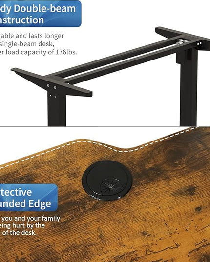 Adjustable Height L-Shaped Electric 59 Inch Sit-Stand Computer Desk with 3 Splice Boards, Lockable Casters-Ideal for Home Office, 59Inch, Rustic Brown - LeafyLoom