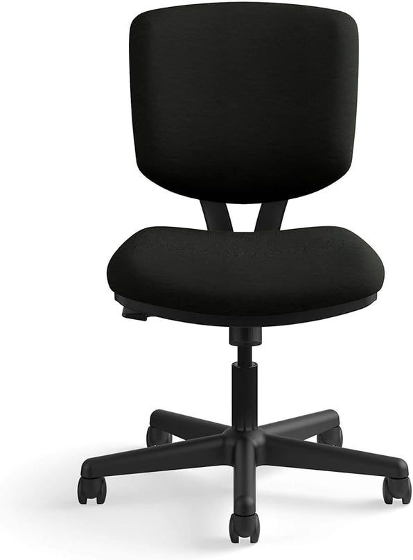 HON Volt Armless Task Seating, Computer Chair for Office Desk, Black SofThread Leather - LeafyLoom