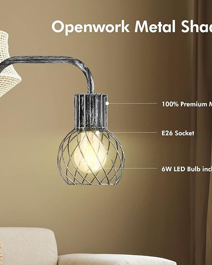 Industrial Floor Lamp, Antique Silver Standing Lamp Modern with 6W LED Bulb, Foot Switch, Metal Tall Lamps for Living Room, Bedroom, Office, Den, Vintage Stand Up Lamp, Minimalist Farmhouse Floor Lamp - LeafyLoom