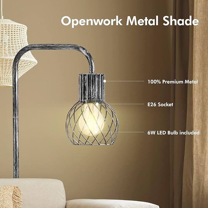 Industrial Floor Lamp, Antique Silver Standing Lamp Modern with 6W LED Bulb, Foot Switch, Metal Tall Lamps for Living Room, Bedroom, Office, Den, Vintage Stand Up Lamp, Minimalist Farmhouse Floor Lamp - LeafyLoom