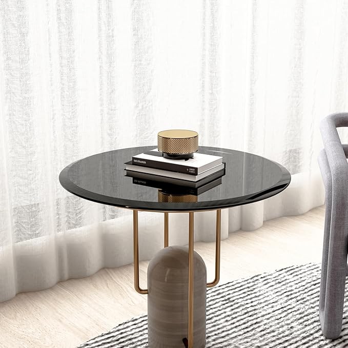 Round Tempered Glass Table Top, 24 Inch, Black - LeafyLoom