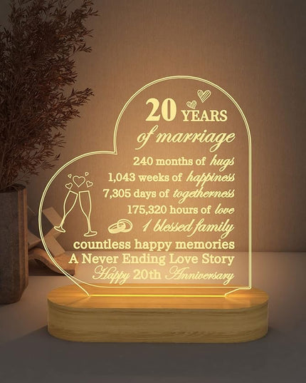 FULLOSUN Anniversary Wedding Gifts for Him/Her, I Love You Night Light 3D Illusion Lamp for Couple Wife Husband Romantic Valentines Wedding Day Present (20th) - LeafyLoom