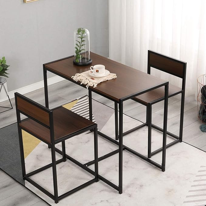 SDHYL 3 Piece Dining Set Dining Table Set with 2 Chairs Breakfast Table for Kitchen, Coffee Table Set, Home Office Table Set, Computer Table for 2, Portable Table Set, Walnut - LeafyLoom