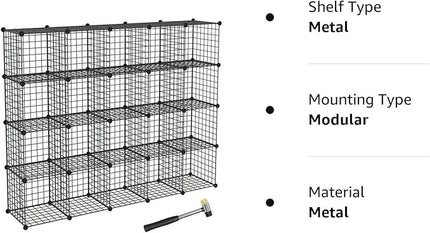 TUMUCUTE Wire Cube Storage Organizer, Metal Storage Shelves Bookshelf, Stackable Modular Closet Organizer for Bedroom Living Room, Office,Storage Shelves (20 Cubes, Iron) - LeafyLoom