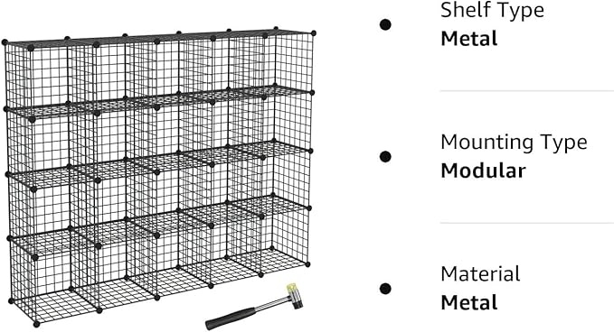 TUMUCUTE Wire Cube Storage Organizer, Metal Storage Shelves Bookshelf, Stackable Modular Closet Organizer for Bedroom Living Room, Office,Storage Shelves (20 Cubes, Iron) - LeafyLoom