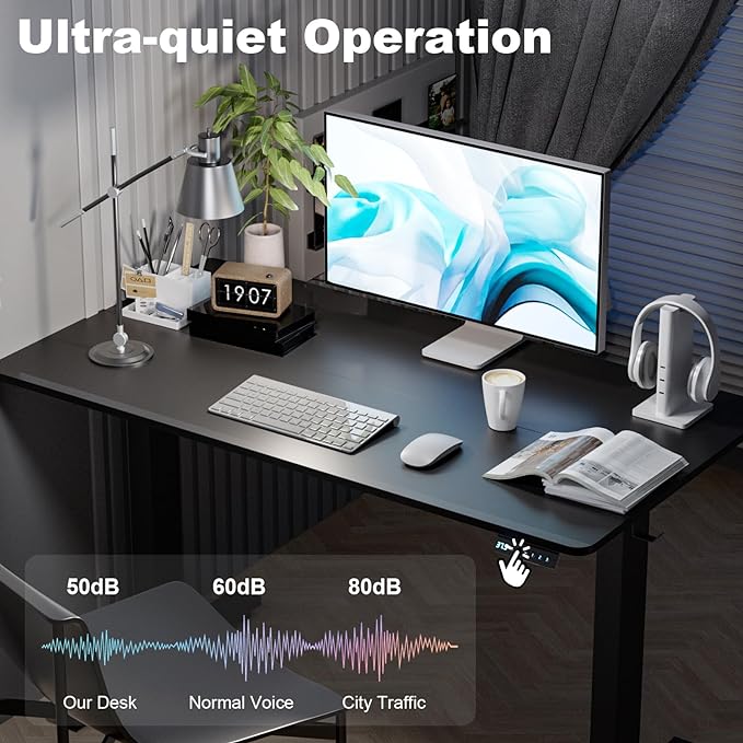 60 * 24 Inches Electric Standing Desk, Adjustable Height Sit Stand Up Desk with 3 Memory Presets, Motorized Home Office Computer Gaming Workstation Desk, Classical Black - LeafyLoom