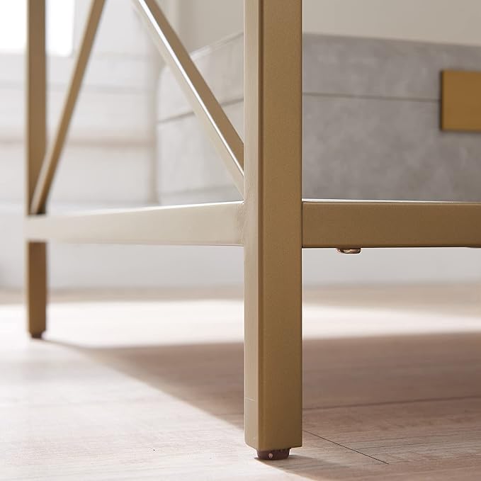 Leick Home 9206-WTGL Claudette One Drawer Mixed Metal and Wood Side Table with Shelf, White/gold - LeafyLoom