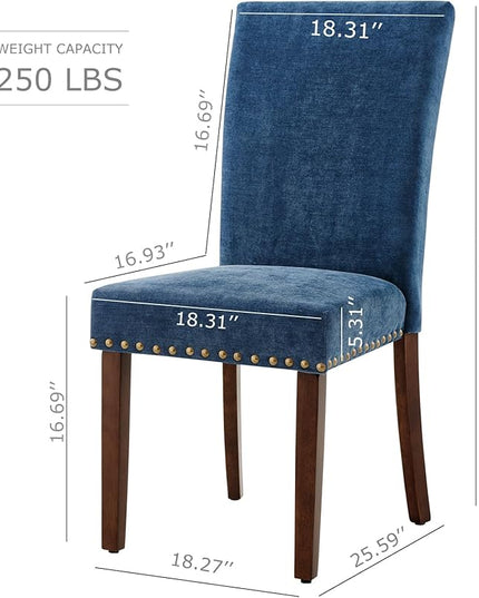 COLAMY Upholstered Parsons Dining Chairs Set of 4, Fabric Dining Room Kitchen Side Chair with Nailhead Trim and Wood Legs - Dark Blue - LeafyLoom
