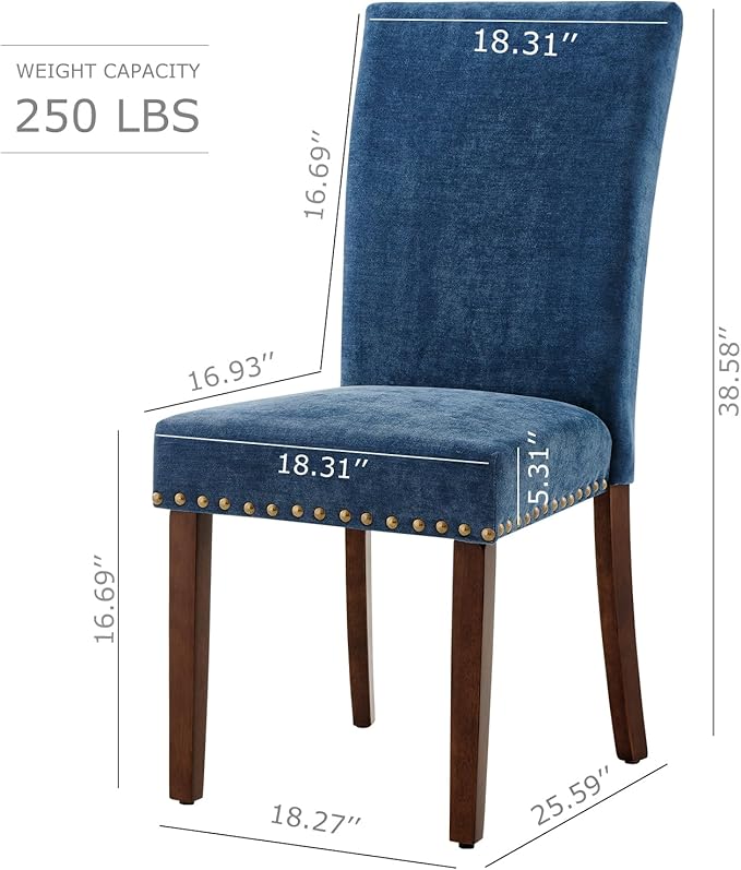 COLAMY Upholstered Parsons Dining Chairs Set of 4, Fabric Dining Room Kitchen Side Chair with Nailhead Trim and Wood Legs - Dark Blue - LeafyLoom