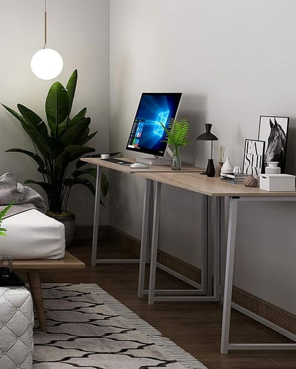 4NM 31.5" Folding Desk, Simple Assembly Computer Desk Study Writing Table for Small Space Offices/Home - Natural and White - LeafyLoom